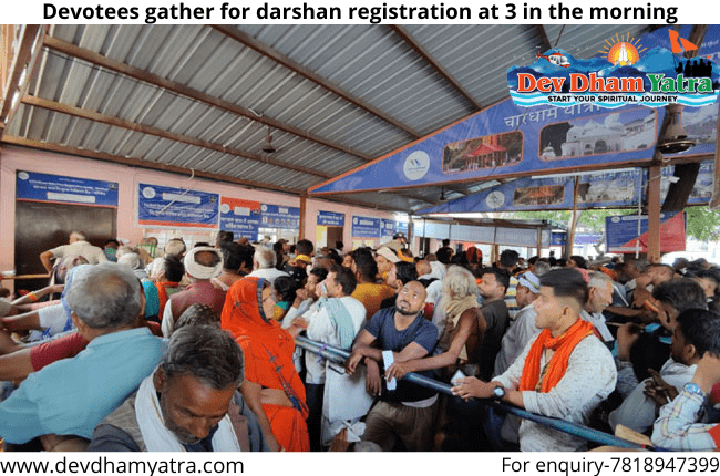 Devotees gather for darshan registration at 3 in the morning