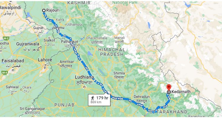 Rajouri to Kedarnath distance 