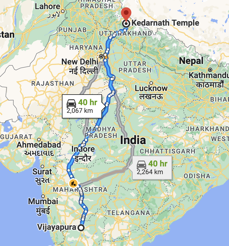 Vijaypura to Kedarnath Distance