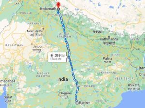 Kanker to Kedarnath Map