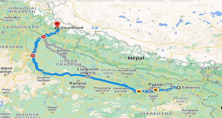 Distance from saharsa to kedarnath