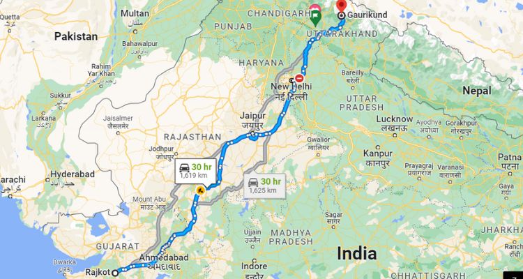 Rajkot to Gaurikund distance. Google map destination