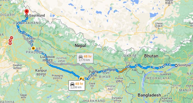 Sonitpur to Kedarnath distance