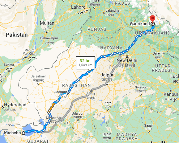 Kachchh to Kedarnath distance 1562km book your package now