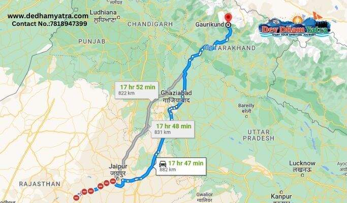 Map from Ajmer to Kedarnath