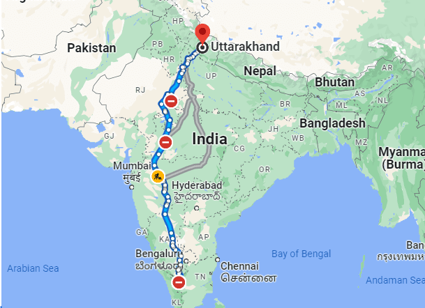 Coimbatore to Kedarnath Map