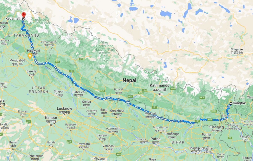 Gangtok To Kedarnath Distance