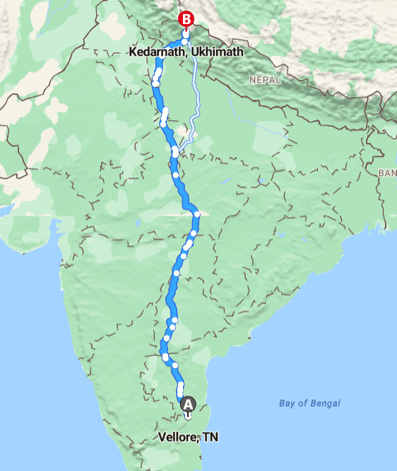 Vellore to Kedarnath