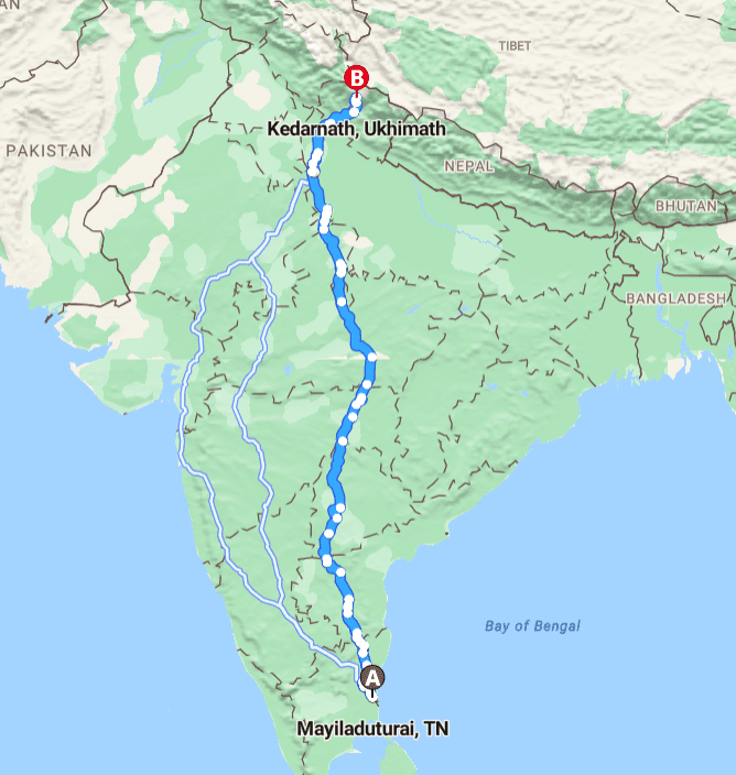 Mayiladuthurai to Kedarnath map