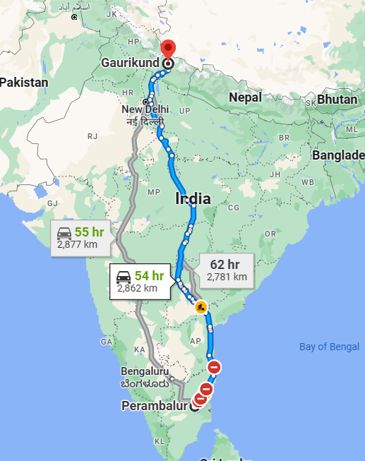 Map For Perambalur To Kedarnath