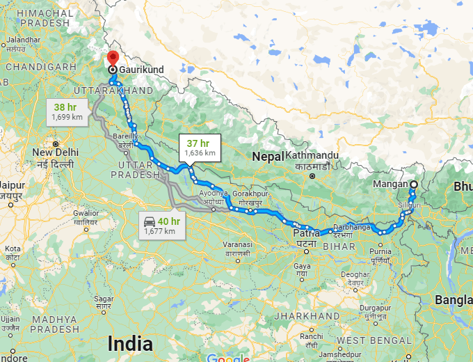 Mangan to Kedarnath route