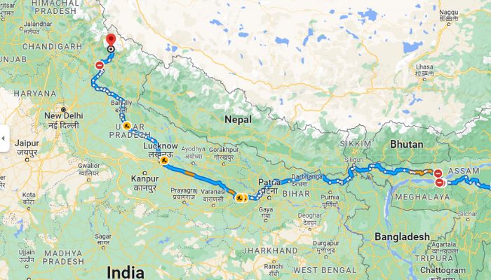imphal east to kedarnath map