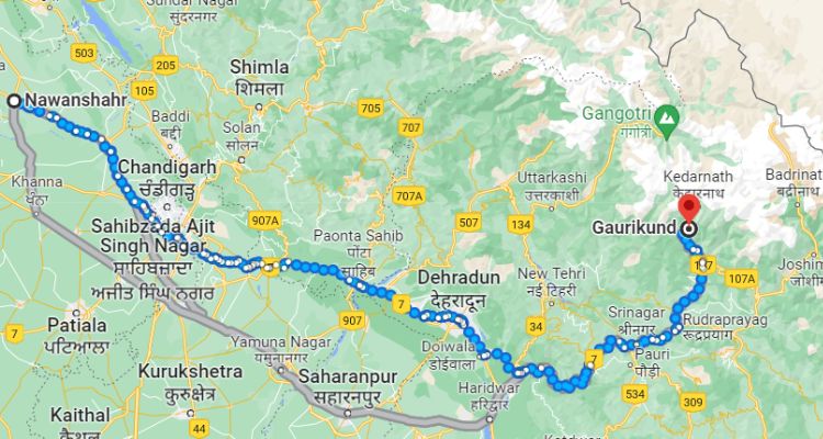 map nawanshahr to gaurikund