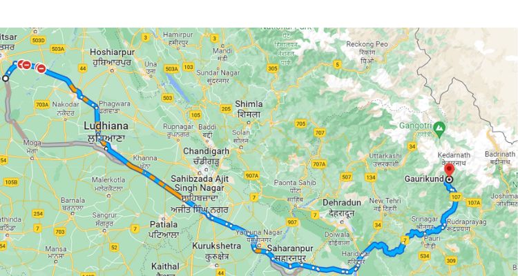 map tarn taran to kedarnath