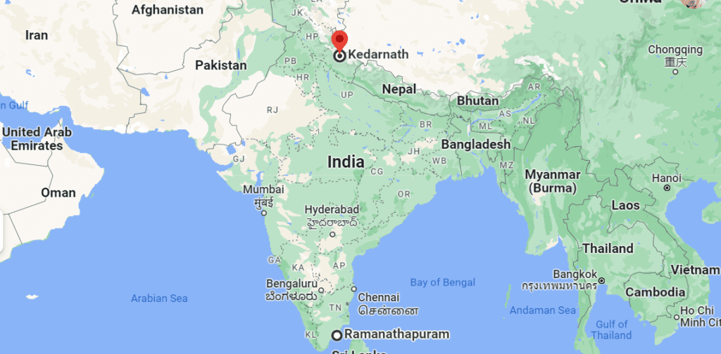 this map shows Ramanathapuram to kedarnath yatra distance by driving