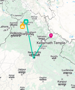 Hoshiarpur To Kedarnath Mandir Map