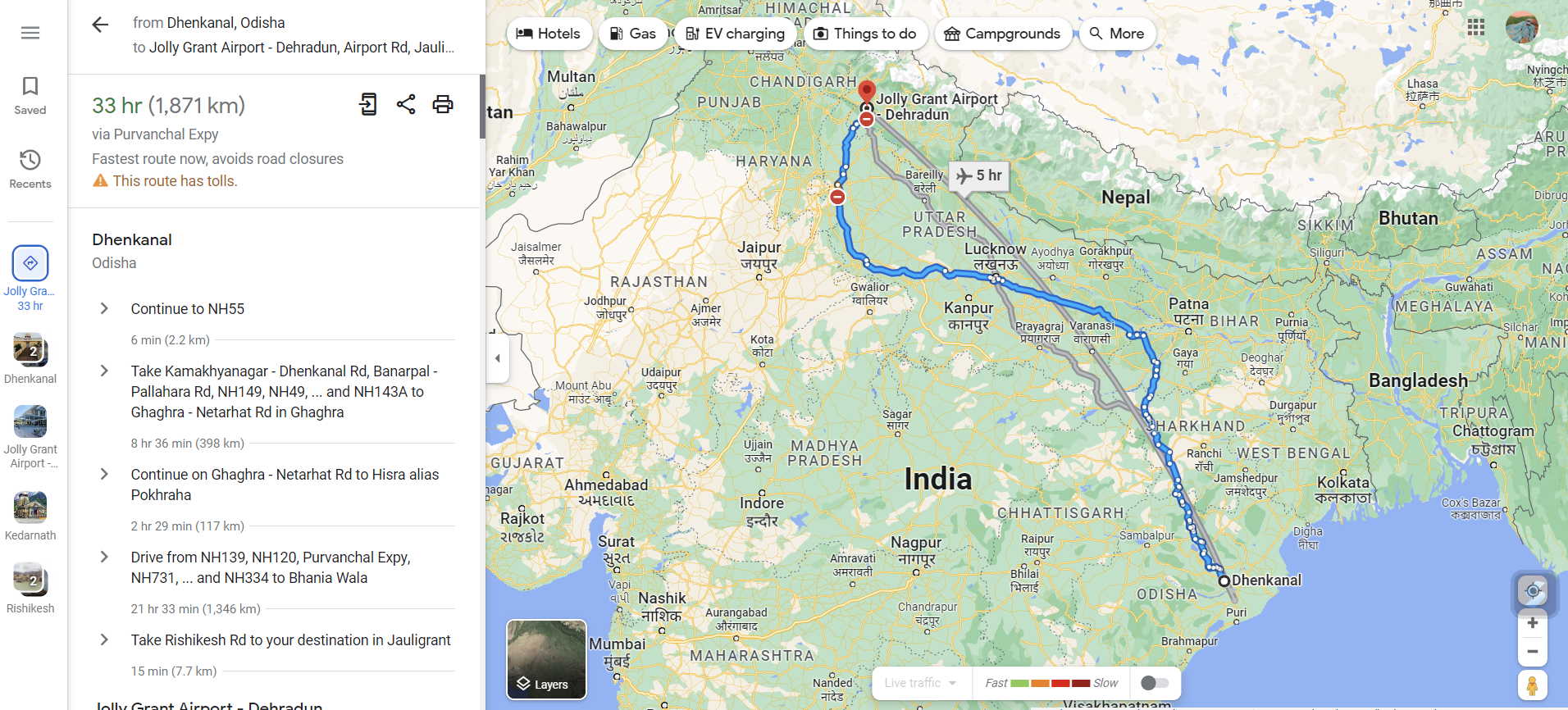 Dhenkanal to kedarnath Distance